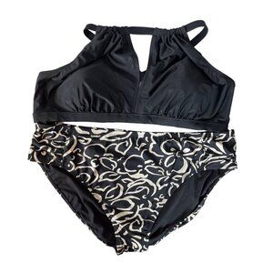Time And Tru Two Piece Swim Suit Womens 3X Black White New Mid Rise Bikini